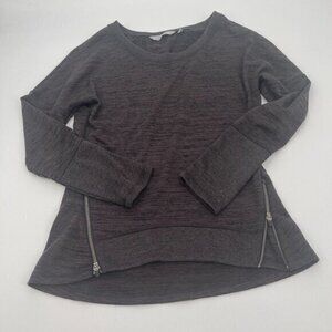 Athleta Womens Sweater Small Black Gray Marled Casual Pullover Zippers Knit